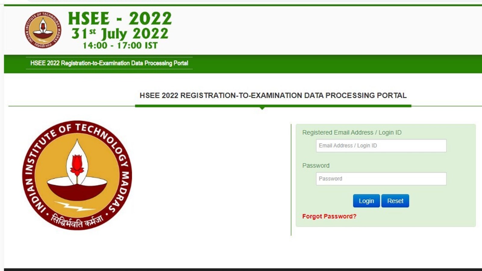 IIT Madras - Registration for HSEE 2022 examination that admits