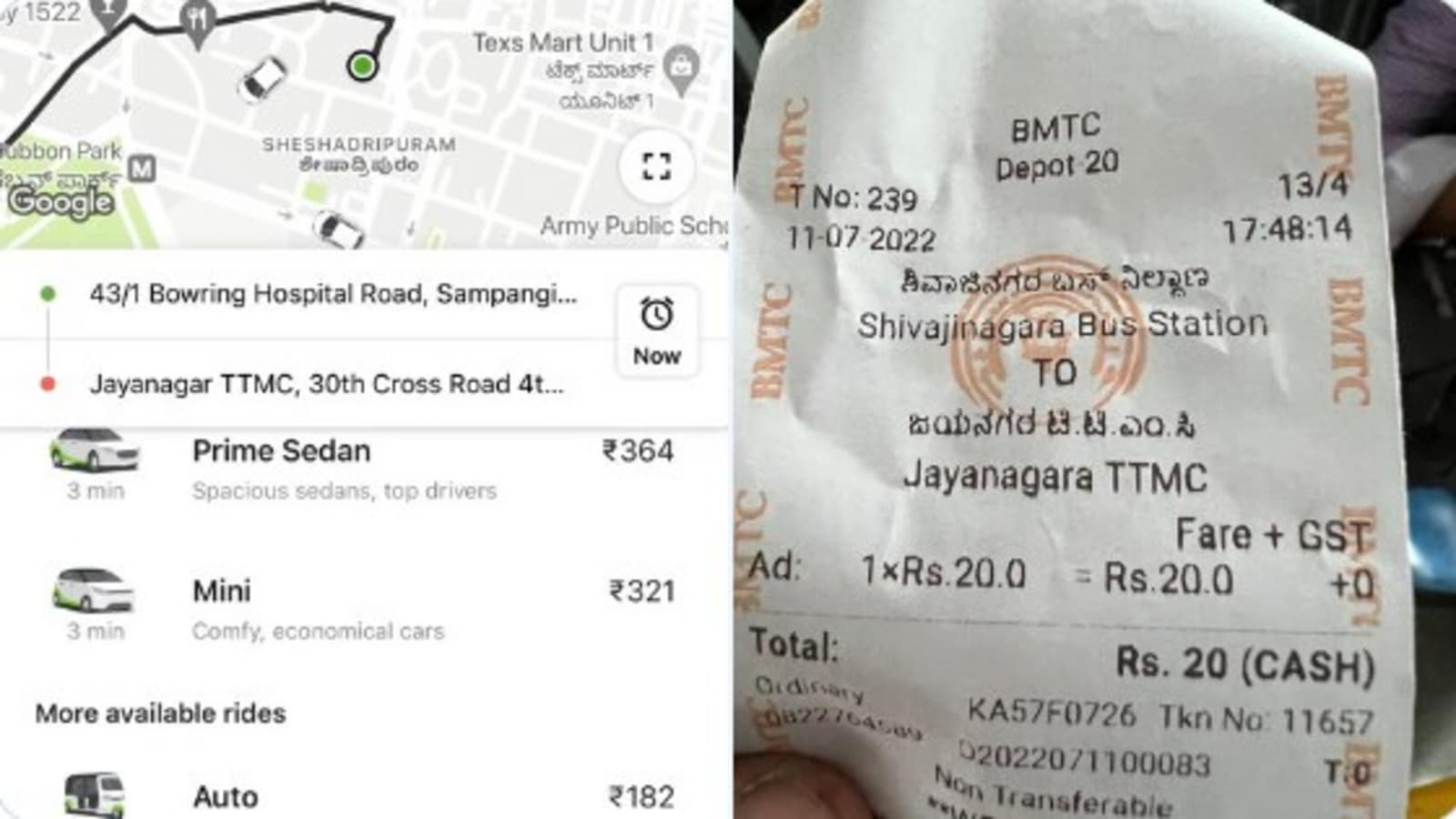 As photo of ₹20 ticket goes viral, Bengaluru commuters debate on Ola, Uber