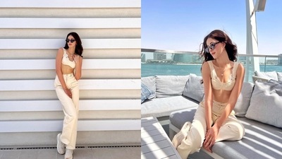 Ananya Panday aces the vacation look in a beige co-ord set. (Instagram/@ananyapanday)