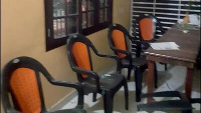 Window glasses are broken after a bomb was allegedly hurled at Rashtriya Swayamsevak Sangh (RSS) office at Payyanur in Kannur district of Kerala on Tuesday. (ANI) Window glasses are broken after a bomb was allegedly hurled at Rashtriya Swayamsevak Sangh (RSS) office at Payyanur in Kannur district of Kerala on Tuesday. (ANI)