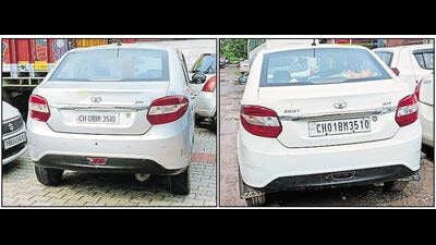 On Wednesday, the real owner of the registration number spotted the silver Tata Zest car with his car’s number in Kharar. (HT Photos)