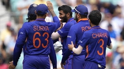 India's Jasprit Bumrah, center, celebrates with teammates the dismissal of England's Joe Root during the first one day international cricket match between England and India at the Oval (AP) India's Jasprit Bumrah, center, celebrates with teammates the dismissal of England's Joe Root during the first one day international cricket match between England and India at the Oval (AP)