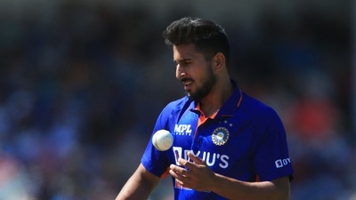 Umran Malik prepares to bowl during the 3rd T20I match between England and India at Trent Bridge in Nottingham. (AFP) Umran Malik prepares to bowl during the 3rd T20I match between England and India at Trent Bridge in Nottingham. (AFP)