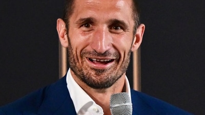 Giorgio Chiellini speaks at a press conference introducing his arrival to Major League Soccer club Los Angeles FC. (AFP) Giorgio Chiellini speaks at a press conference introducing his arrival to Major League Soccer club Los Angeles FC. (AFP)