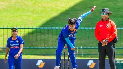 Pooja Vastrakar in action for the Indian women's cricket team. (PTI)