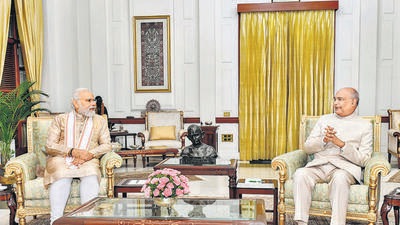 Prime Minister Narendra Modi called on President Ram Nath Kovind at Rashtrapati Bhavan, New Delhi, on Wednesday. (PTI) Prime Minister Narendra Modi called on President Ram Nath Kovind at Rashtrapati Bhavan, New Delhi, on Wednesday. (PTI)