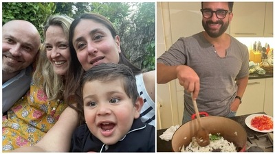 Kareena Kapoor, Saif Ali Khan, their kids Taimur and Jeh also went out for a lunch at a friend's place in London. Kareena shared photos with them on her Instagram Stories. In one photo, a smiling Saif was seen cooking something in a kitchen. Kareena Kapoor, Saif Ali Khan, their kids Taimur and Jeh also went out for a lunch at a friend's place in London. Kareena shared photos with them on her Instagram Stories. In one photo, a smiling Saif was seen cooking something in a kitchen. 