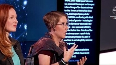 Astrophysicist Jane Rigby (right) recounts her emotional outburst after she first saw the first focussed images captured by the James Webb Space Telescope.