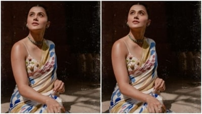 Taapsee Pannu grabbed eyeballs in this floral multi-coloured silk saree which she teamed with a strappy blouse. (Instagram/@taapsee)