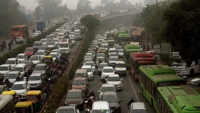 A view of heavy traffic congestion seen moving towards to Ashram flyover, in New Delhi on Tuesday, December 24, 2019. A view of heavy traffic congestion seen moving towards to Ashram flyover, in New Delhi on Tuesday, December 24, 2019.