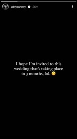 Athiya Shetty reacts to her wedding rumours with KL Rahul. Athiya Shetty reacts to her wedding rumours with KL Rahul.
