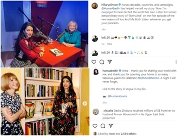 Huma Abedin’s Instagram account has many photos of her with Hillary Clinton and Anna Wintour. Huma Abedin’s Instagram account has many photos of her with Hillary Clinton and Anna Wintour.