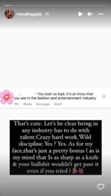 Masaba shared a screenshot of a comment on Instagram, seemingly on one of her posts.