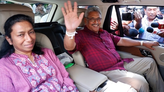 Sri Lanka President Gotabaya Rajapaksa, right, with his wife Ayoma.(AP / File)