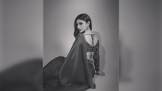 Mouni Roy's saree is from the clothing line Vvani by Vani Vats. She teamed it with a full-sleeved embellished blouse.(Instagram/@imouniroy)