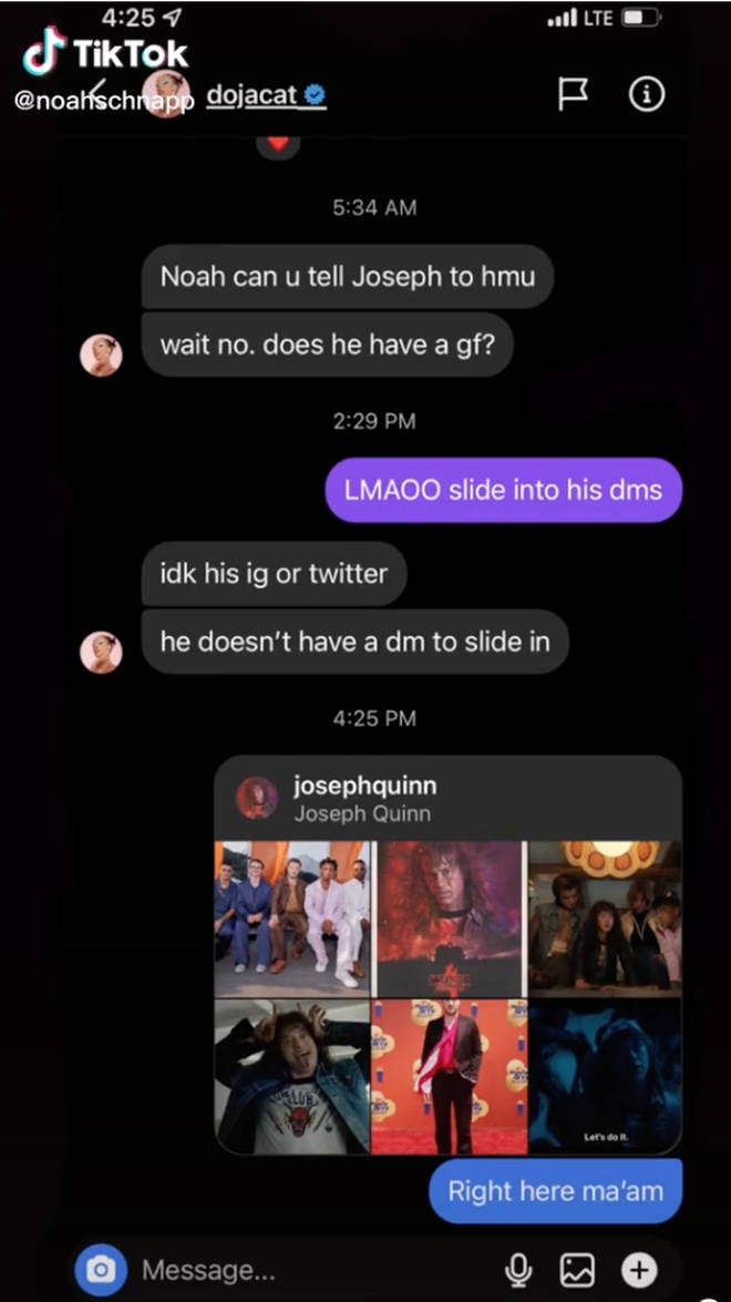 Noah Scnapp shared screenshots of his conversation with Doja Cat.