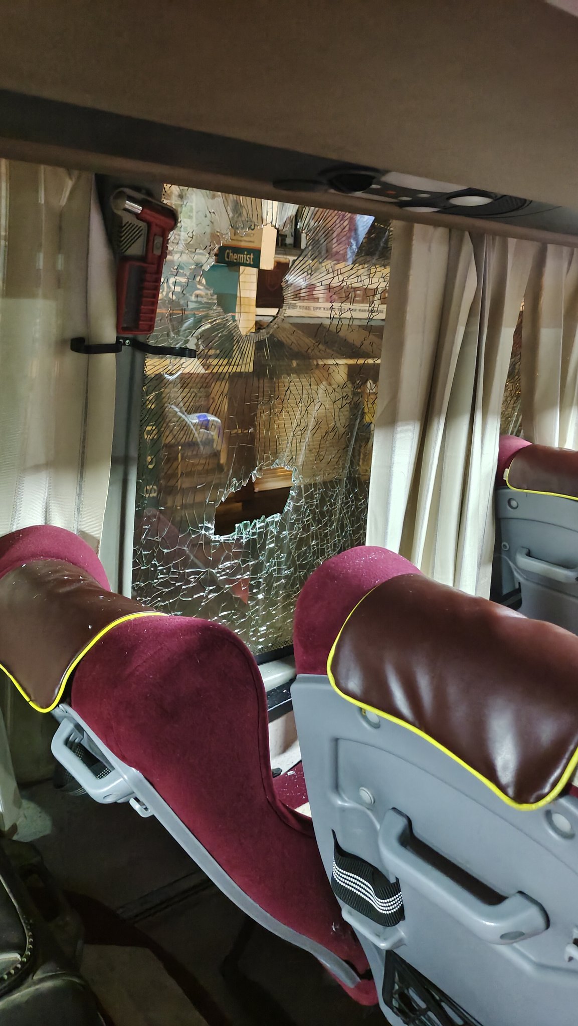 A highway attack on a KSRTC bus occurred on Monday as it was moving through Ramanagara. (Image source: @devicharan26/Twitter) A highway attack on a KSRTC bus occurred on Monday as it was moving through Ramanagara. (Image source: @devicharan26/Twitter)