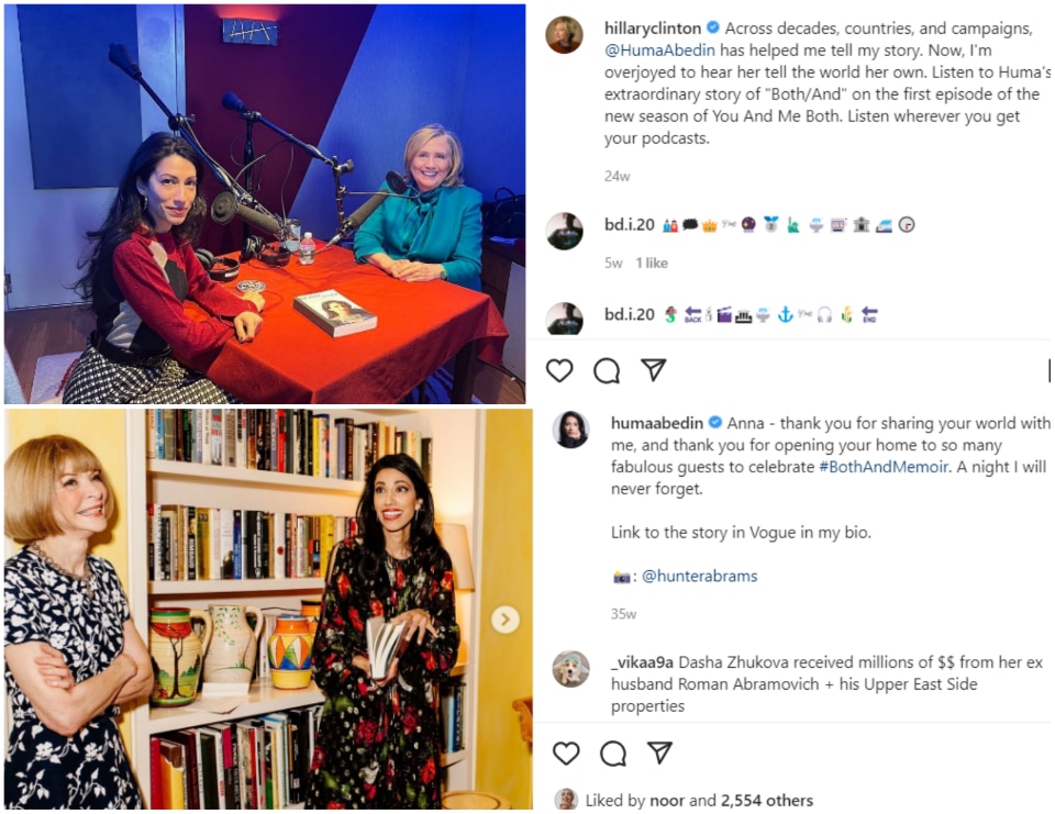 Huma Abedin’s Instagram account has many photos of her with Hillary Clinton and Anna Wintour.