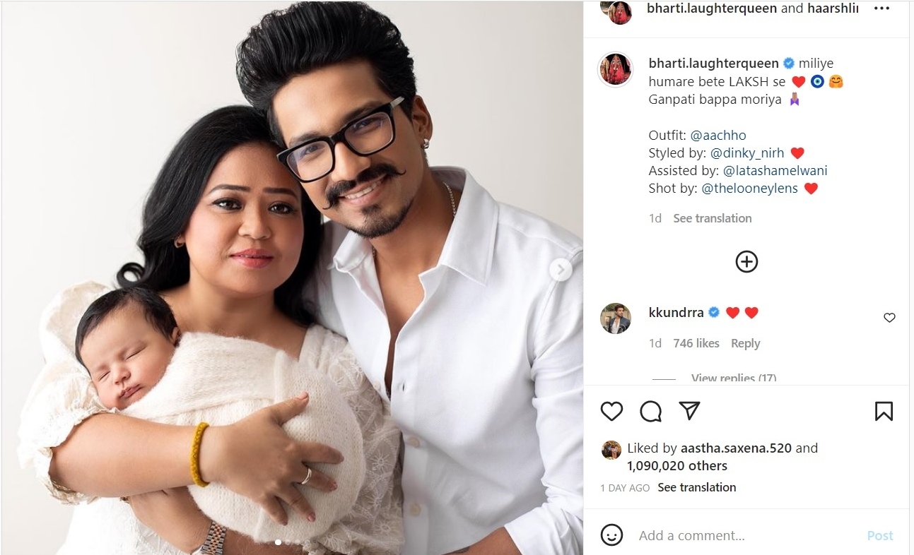 Bharti Singh with Haarsh Limbachiyaa and Laksh.&nbsp;