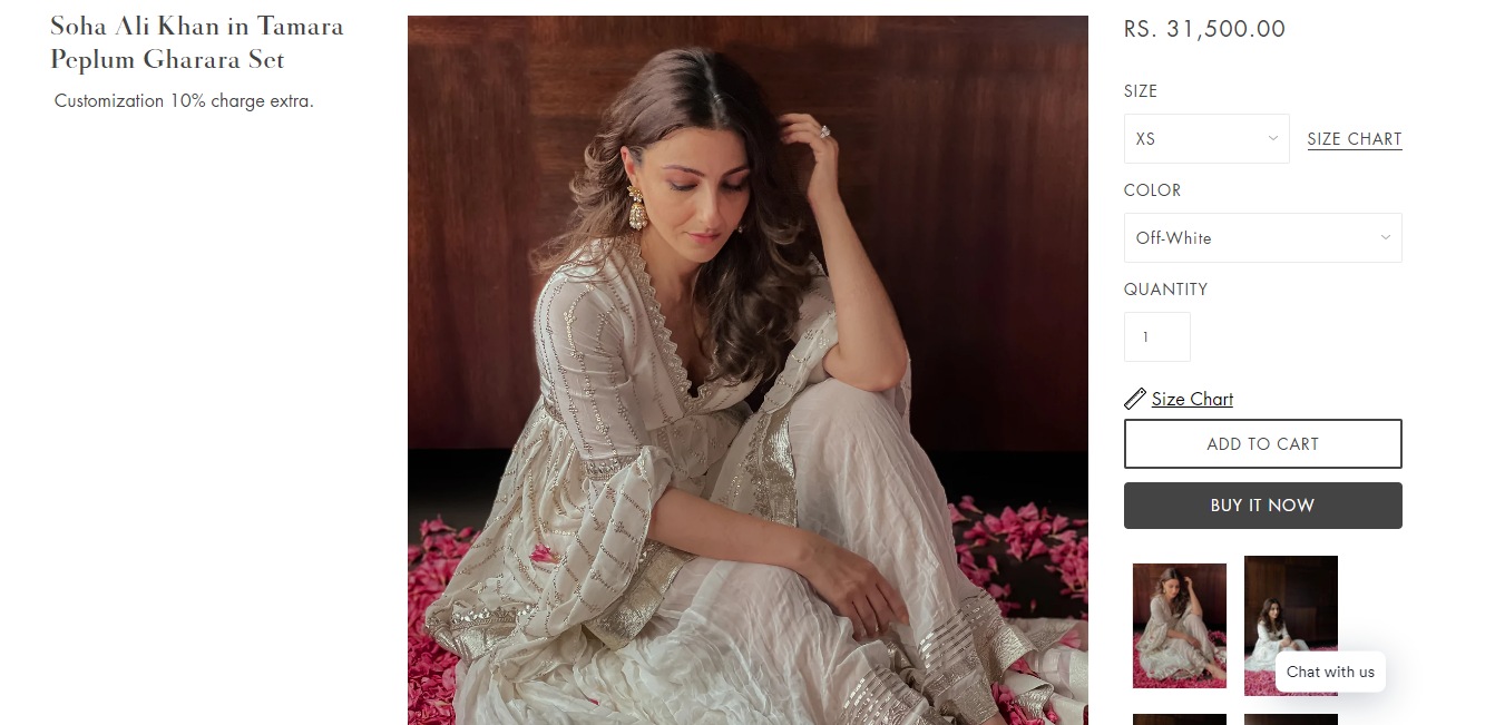 The price of the gharara set Soha Ali Khan wore for the photoshoot.&nbsp; (gopivaid.com)