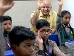 Delhi Deputy Chief Minister Manish Sisodia in the happiness class during the launch of 'Happiness Utsav 2022', at Kautilya Govt Sarvodaya Bal Vidyalaya, in New Delhi on Thursday. (ANI Photo) Delhi Deputy Chief Minister Manish Sisodia in the happiness class during the launch of 'Happiness Utsav 2022', at Kautilya Govt Sarvodaya Bal Vidyalaya, in New Delhi on Thursday. (ANI Photo)