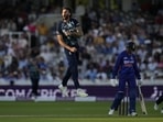 England's Reece Topley celebrates taking his sixth wicket