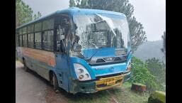 Ten passengers were injured in the Himachal Road Transport Corporation bus accident at Jangla in Mandi district on Thursday. (HT Photo)