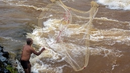 &nbsp;A fisherman casts his net in the Krishna river in Karad, Maharashtra.