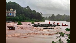 NDRF team rescue animals stuck in a flood water of Jagbudi river in Khed.  (Anil Phalke/HT PHOTO)