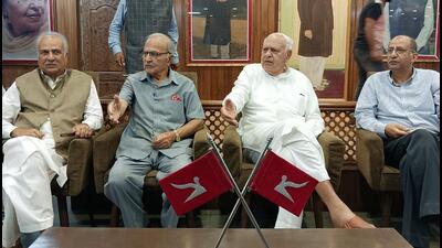 National Conference chief Farooq Abdullah after a meeting with senior leaders at the party headquarters in Srinagar (ANI) National Conference chief Farooq Abdullah after a meeting with senior leaders at the party headquarters in Srinagar (ANI)