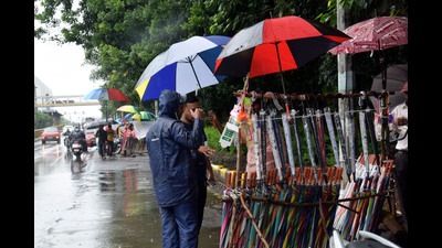 Rainfall activity is likely to reduce in the next two weeks of July according to IMD. (In pic) People purchase umbrellas on the Mumbai-Pune highway near Pimpri on Thursday. (HT PHOTO)