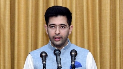 Aam Aadmi Party (AAP) Rajya Sabha MP Raghav Chadha criticises the gag order on use of certain words in Parliament. (Amlan Paliwal) Aam Aadmi Party (AAP) Rajya Sabha MP Raghav Chadha criticises the gag order on use of certain words in Parliament. (Amlan Paliwal)