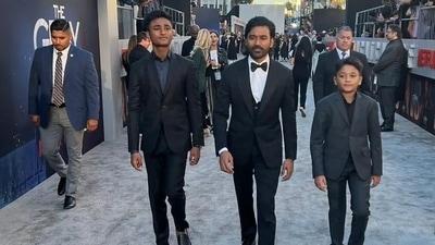 Dhanush's sons Linga and Yathra also joined him at the premiere of The Gray Man in Los Angeles. He shared a few pictures with them on Instagram and said that they stole the show from him. Dhanush plays an assassin in the film. Dhanush's sons Linga and Yathra also joined him at the premiere of The Gray Man in Los Angeles. He shared a few pictures with them on Instagram and said that they stole the show from him. Dhanush plays an assassin in the film. 