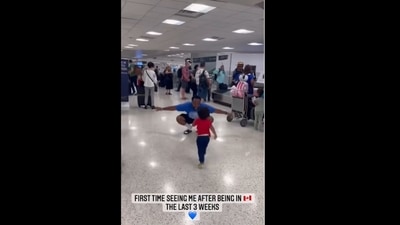 A screengrab of the video of a toddler who got excited to see his father when he came to pick him up at the airport. (doctorfeelsgood/Instagram) A screengrab of the video of a toddler who got excited to see his father when he came to pick him up at the airport. (doctorfeelsgood/Instagram)