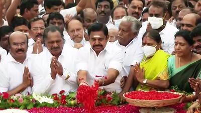 AIADMK interim general secretary Edappadi K Palaniswami pays floral tribute at Jaya memorial, former Tamil Nadu chief minister J Jayalalithaa, in Chennai on Monday. (ANI) AIADMK interim general secretary Edappadi K Palaniswami pays floral tribute at Jaya memorial, former Tamil Nadu chief minister J Jayalalithaa, in Chennai on Monday. (ANI)
