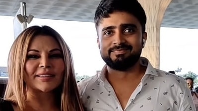 Rakhi Sawant with Adil Khan at Mumbai airport.