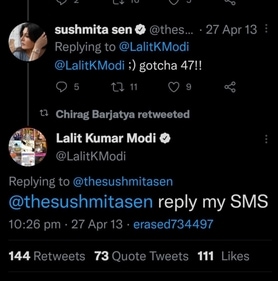 Sushmita Sen and Lalit Modi's 2013 Twitter threads.