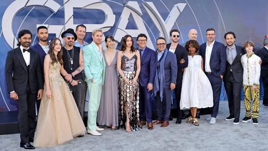 Dhanush, Rege-Jean Page, Julia Butters, Billy Bob Thornton, Netflix VP of Original Film Scott Stuber, Ryan Gosling, Jessica Henwick, Ana de Armas, Anthony Russo, Joe Russo, Chris Evans and others at The Gray Man premiere.  (Getty Images/AFP)(AFP)
