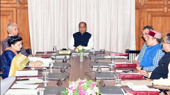 HP chief minister Jai Ram Thakur presiding over a cabinet meeting in Shimla on Thursday. (HT Photo)