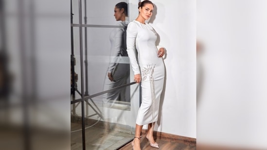 Esha Gupta redefined elegance in this glamorous silhouette by ace designer Bibhu Mohapatra, who has been her friend since 2014.(Instagram/@egupta)