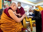 President of Ladakh Buddhist Association (LBA) Thupstan Chhewang welcoming Tibetan spiritual leader Dalai Lama to Ladakh at his residence in Leh on Friday. President of Ladakh Buddhist Association (LBA) Thupstan Chhewang welcoming Tibetan spiritual leader Dalai Lama to Ladakh at his residence in Leh on Friday. 