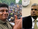 Main opposition leader Sajith Premadasa (L) and Prime Minister Ranil Wickremesinghe (R).