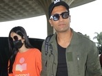 Sunny Kaushal, Sharvari Wagh, Katrina Kaif and Vicky Kaushal at Mumbai airport on Friday. (Varinder Chawla) Sunny Kaushal, Sharvari Wagh, Katrina Kaif and Vicky Kaushal at Mumbai airport on Friday. (Varinder Chawla)