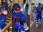 Virat Kohli on his way out to the ground. Virat Kohli on his way out to the ground. 