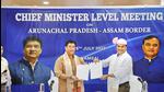 Assam chief minister Himanta Biswa Sarma with Arunachal Pradesh counterpart Pema Khandu during a meeting, in Namsai on Friday. (PTI) Assam chief minister Himanta Biswa Sarma with Arunachal Pradesh counterpart Pema Khandu during a meeting, in Namsai on Friday. (PTI)
