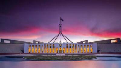 The Parliament House in Canberra is a triangular-shaped that allows visitors access to the Senate Room, as well as the House of Commons The Parliament House in Canberra is a triangular-shaped that allows visitors access to the Senate Room, as well as the House of Commons