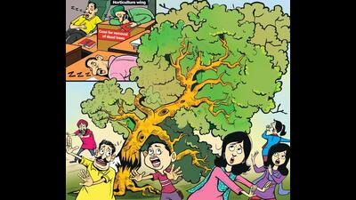 It took the death of student from a reputed school for the administration to finally wake up from its slumber and order a safety audit of trees, say reader after Carmel tragedy. (Illustration” Biswajit Debnath/HT)
