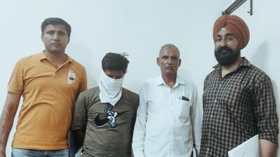 The accused, Gagandeep, alias Gagan, in the custody of Haryana Vigilance Bureau in Ambala on Friday. (HT Photo) The accused, Gagandeep, alias Gagan, in the custody of Haryana Vigilance Bureau in Ambala on Friday. (HT Photo)