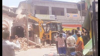 The demolition drive in Bada Sthan area of Ayodhya on Thursday. (Sourced)