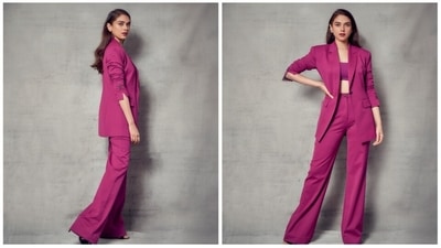Aditi Rao Hydari is not an avid social media user but whenever she posts something on social media, she garners a lot of praise and compliments from her fans. In her recent photoshoot stills, the actor slayed the formal chic look in a magenta pantsuit. (Instagram/@aditiraohydari) Aditi Rao Hydari is not an avid social media user but whenever she posts something on social media, she garners a lot of praise and compliments from her fans. In her recent photoshoot stills, the actor slayed the formal chic look in a magenta pantsuit. (Instagram/@aditiraohydari)
